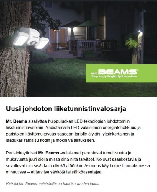 Mr. Beams johdoton liiketunnistinvalosarja