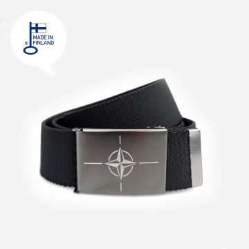 Joustava canvasvyö 40mm musta, Nato-soljella, 135 cm