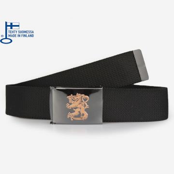 Joustava canvasvyö tumma leijona solki 120 cm